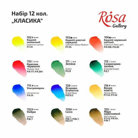 Набір акварельних фарб CLASSIC картонний пенал 12кол. х 2,5мл кювета ROSA Gallery — Photo 5