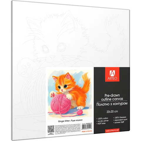 Полотно на ХДФ з контуром Руде кошеня 20×20 бавовна акрил Arteo — Photo 3