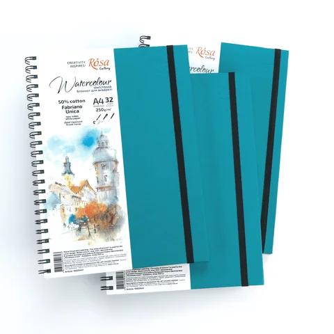 Блокнот для акварелі на спіралі Unica by Fabriano А4 250г/м2 32 л папір білий Бірюза ROSA Gallery — Photo 10