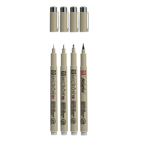 Набір лінерів PIGMA MICRON 4шт, (0.1/0.5/10/лінер-пензель Pigma Brush), Сірий, Світлий, Sakura — Photo 5