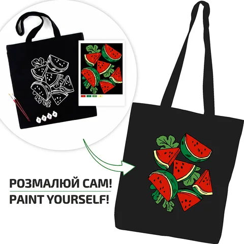 Набір екосумка-розмальовка Кавуни 38х42см чорна бавовна 200г/м2 ROSA Talent — Photo 5