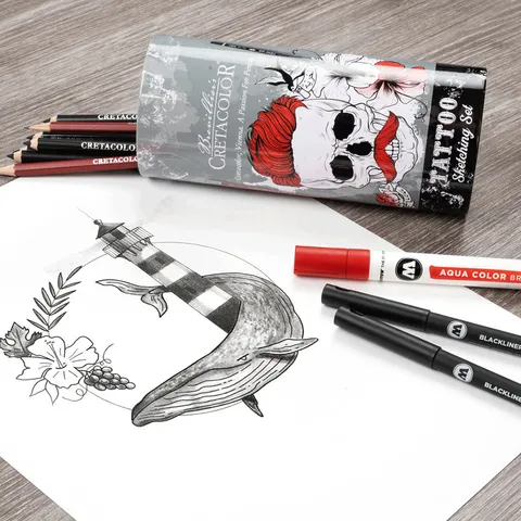 Набір художніх матеріалів TATTOO SKETCHING 14шт металева коробка Cretacolor — Photo 13