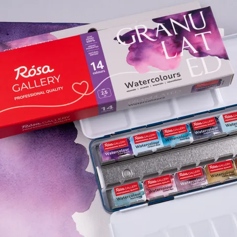 Набір акварельних фарб GRANULATION 14 кол. 2,5мл, кювета пенал Індіго метал ROSA Gallery — Photo 13