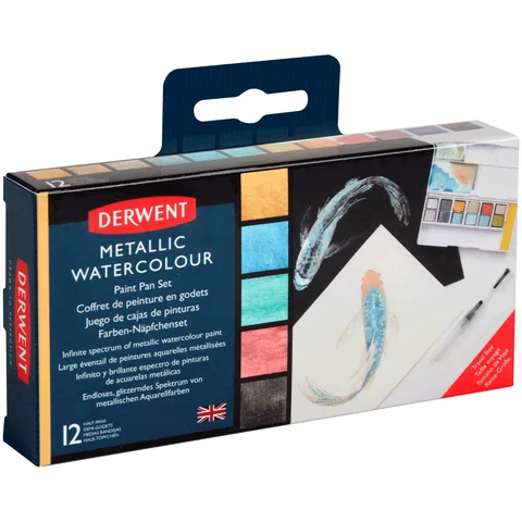 Набір Metallic Paint Pan 12 кольорів + пензель з резервуаром Derwent — Photo 9
