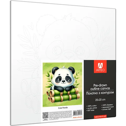 Полотно на ХДФ з контуром Cute Panda 20×20 бавовна акрил Arteo — Photo 3