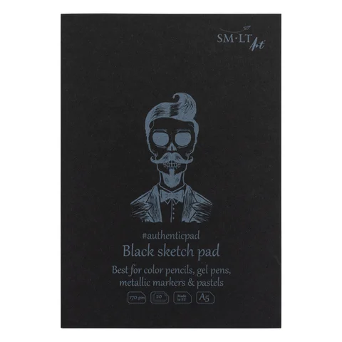 Блокнот-склейка для рисунку AUTHENTIC (black), А5 (14,8*21 см), 165г/м2, 20л, чорний папір, SMILTAINIS — Photo 2