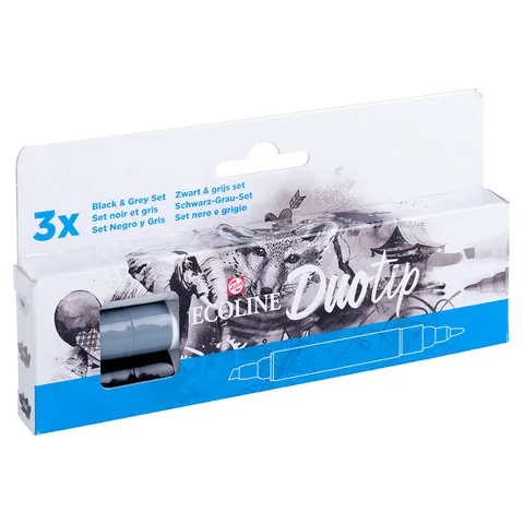 Набір маркерів акварельних двосторонніх ECOLINE DUO TIP Black&amp;Grey 3шт Royal Talens — Photo 6