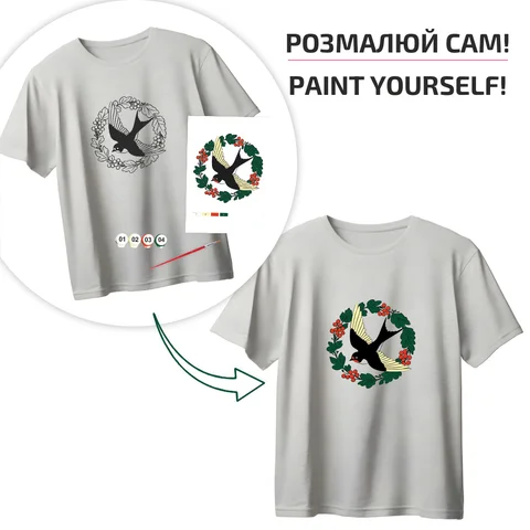 Футболка-розмальовка, Політ ластівки , бавовна 100%, сіра, розмір M, ROSA Talent — Photo 5
