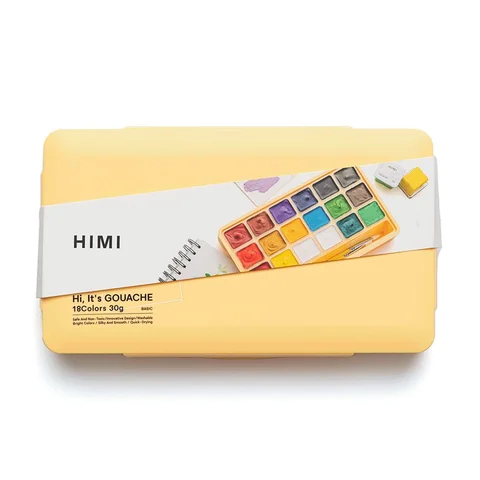Набір гуашевих фарб HIMI Jelly Cup 18x30 мл, 3 пензлі, жовтий пластиковий пенал — Photo 21