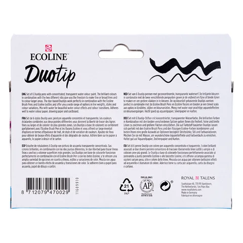 Набір маркерів акварельних двосторонніх ECOLINE DUO TIP BASIC 6шт Royal Talens — Photo 10