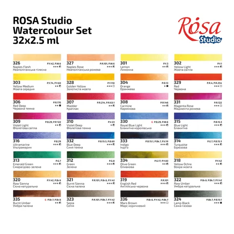 Набір акварельних фарб 32x2,5 мл, кювети, картонна упаковка ROSA Studio — Photo 12