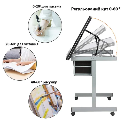 Стіл художній SINOART, 104x60x75 см, загартоване скло, регульований кут нахилу — Photo 9