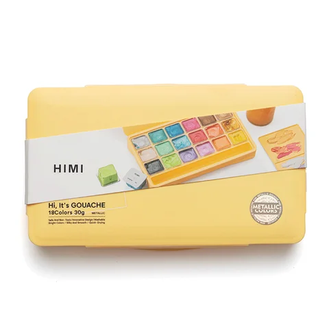 Набір гуашевих фарб Jelly Cup 18×30мл Металіки жовтий пластиковий пенал HIMI — Photo 10