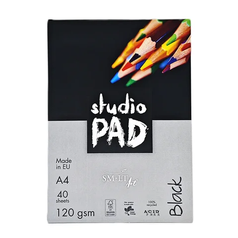 Склейка для ескізів та рисунку Studio, А4, 120г/м2, 40л, чорний папір, SM-LT Art — Photo 4