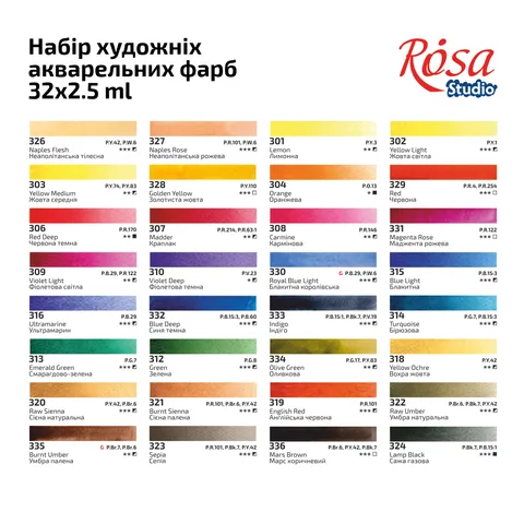 Набір акварельних фарб 32x2,5 мл, кювети, картонна упаковка ROSA Studio — Photo 13