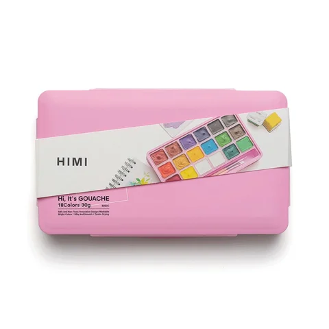 Набір гуашевих фарб HIMI Jelly Cup 18x30 мл, 3 пензлі, рожевий пластиковий пенал — Photo 9