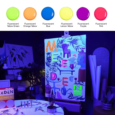 Набір рідких акрилових фарб Fluid Fluorescent 6×60мл MEEDEN — Photo 9