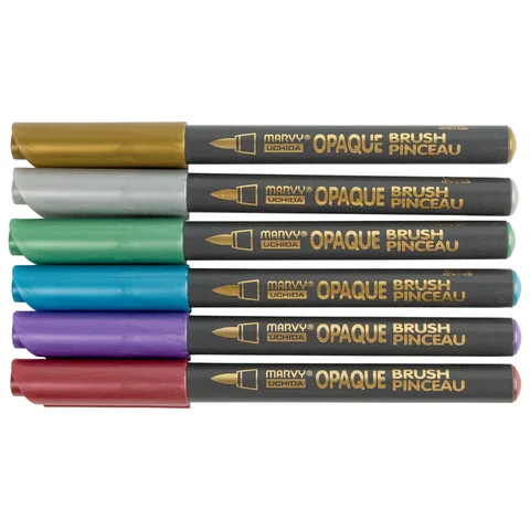 Набір маркерів на водній основі Opaque Brush, металіки, 6 кольорів, Marvy — Photo 3