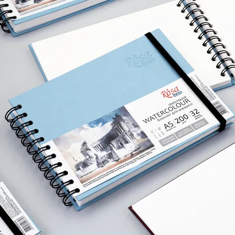 Блокнот для акварелі ROSA Studio Watercolor A5, 200 г/м², 32 арк., горизонтальний, на спіралі (блакитний) — Photo 11