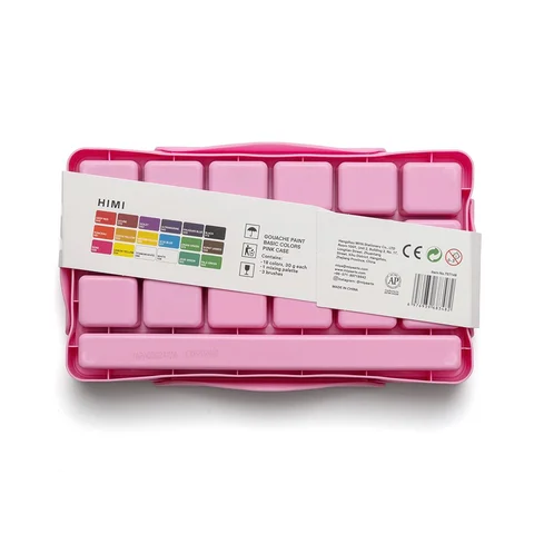 Набір гуашевих фарб HIMI Jelly Cup 18x30 мл, 3 пензлі, рожевий пластиковий пенал — Photo 17