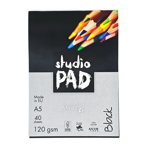 Склейка для ескізів та рисунку Studio, А5, 120г/м2, 40л, чорний папір, SM-LT Art — Photo 4