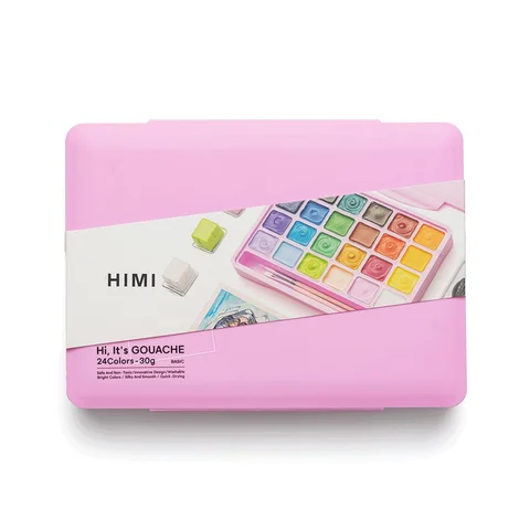 Набір гуашевих фарб HIMI Jelly Cup 24x30 мл, 3 пензлі, рожевий пластиковий пенал — Photo 19