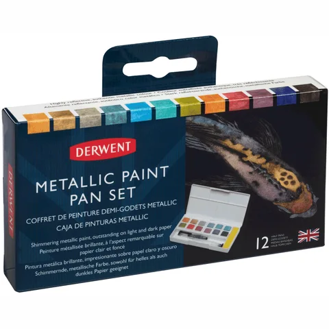 Набір Metallic Paint Pan 12 кольорів + пензель з резервуаром Derwent — Photo 8