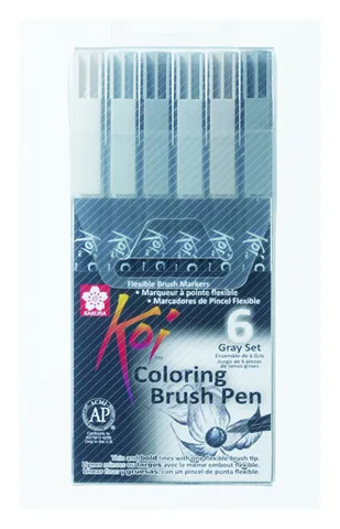 Набір маркерів Koi Coloring Brush Pen GRAY 6кол Sakura — Photo 3