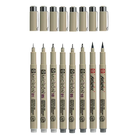 Набір лінерів PIGMA MICRON 8шт, (0.1/0.5/10/лінер-пензель Pigma Brush), Сірий/Сірий світлий, Sakura — Photo 5