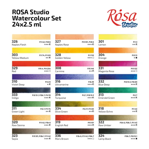 Набір акварельних фарб ROSA Studio PORTRAIT, 24x2,5 мл, кювети, картонна упаковка — Photo 10