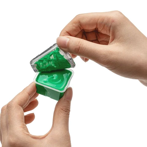 Набір гуашевих фарб HIMI Jelly Cup 18x30 мл, 3 пензлі, зелений пластиковий пенал — Photo 12