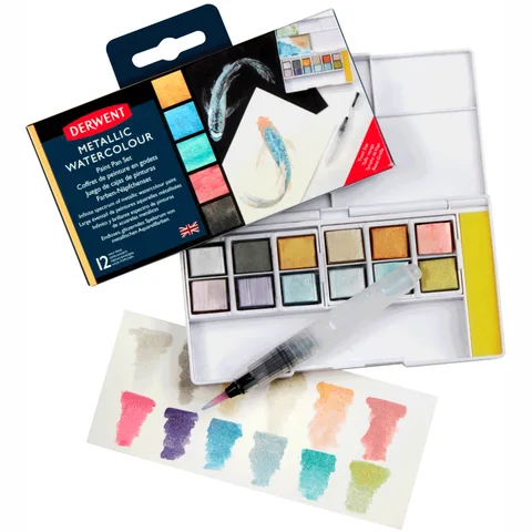 Набір Metallic Paint Pan 12 кольорів + пензель з резервуаром Derwent — Photo 12
