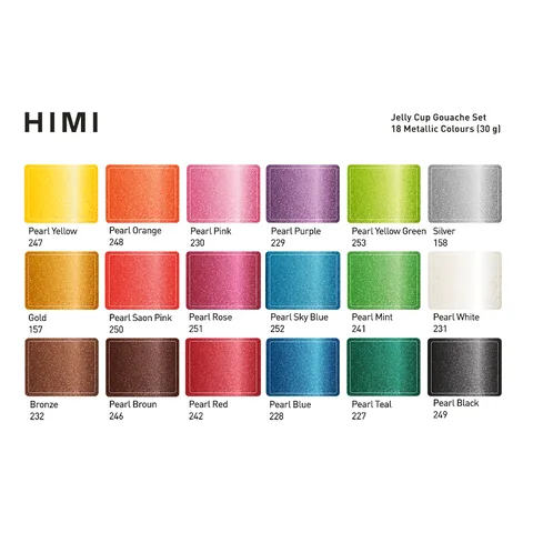 Набір гуашевих фарб Jelly Cup 18×30мл Металіки жовтий пластиковий пенал HIMI — Photo 11