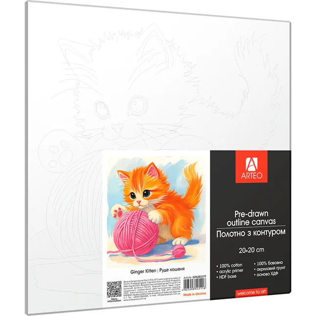 Полотно на ХДФ з контуром Руде кошеня 20×20 бавовна акрил Arteo — Photo 1