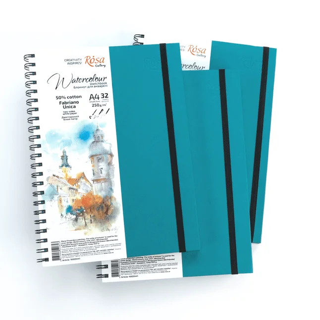 Блокнот для акварелі на спіралі Unica by Fabriano А4 250г/м2 32 л папір білий Бірюза ROSA Gallery — Photo 3