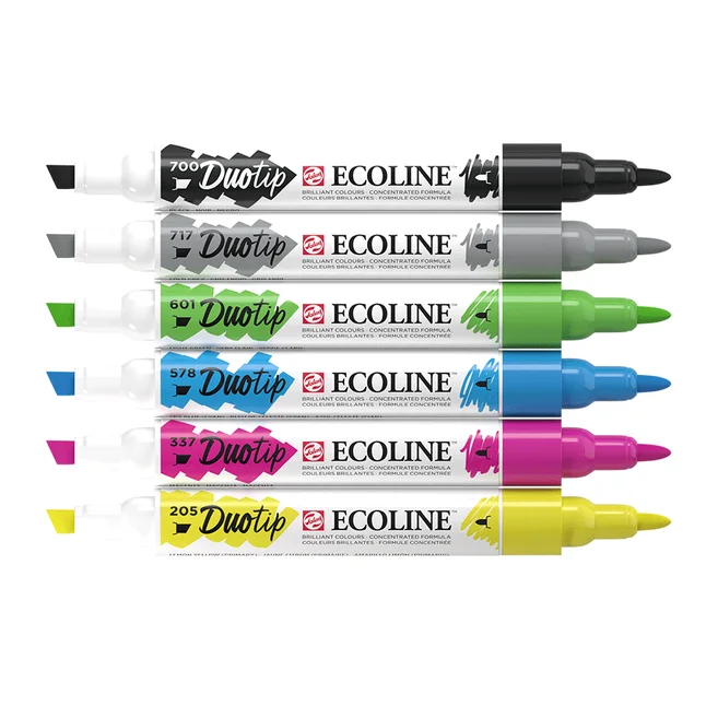 Набір маркерів акварельних двосторонніх ECOLINE DUO TIP BASIC 6шт Royal Talens — Photo 1