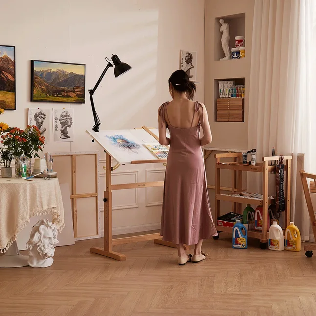 Дерев'яний художній стіл 90×60×84см, з регульованою висотою (6063) MEEDEN — Photo 7