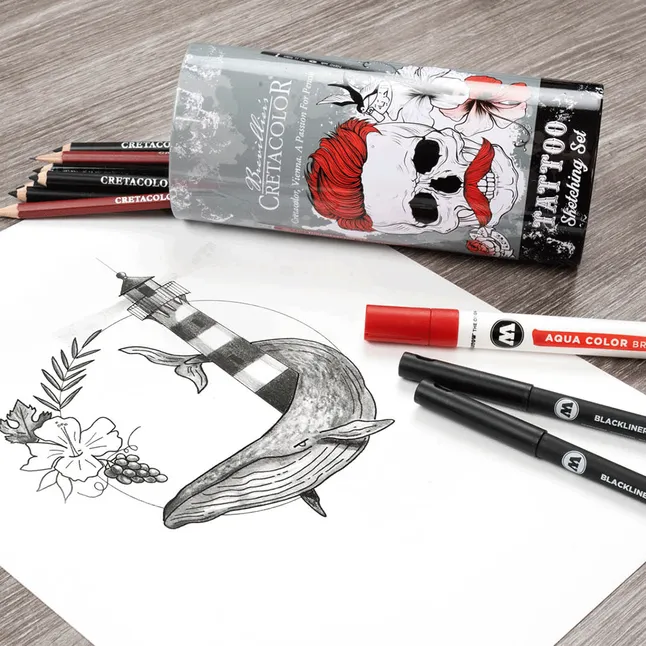 Набір художніх матеріалів TATTOO SKETCHING 14шт металева коробка Cretacolor — Photo 5