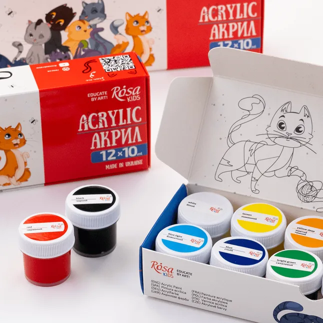 Набір акрилових фарб Cats 12×10мл ROSA Kids — Photo 3