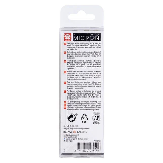 Набір лінерів PIGMA MICRON 4шт, (0.1/0.5/10/лінер-пензель Pigma Brush), Сірий, Sakura — Photo 1