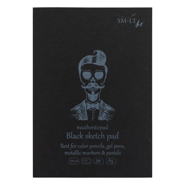 Блокнот-склейка для рисунку AUTHENTIC (black), А5 (14,8*21 см), 165г/м2, 20л, чорний папір, SMILTAINIS
