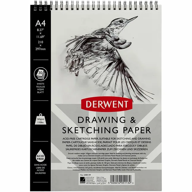 Альбом на спіралі Портрет А4 165г/м2 30л текстурний папір Derwent