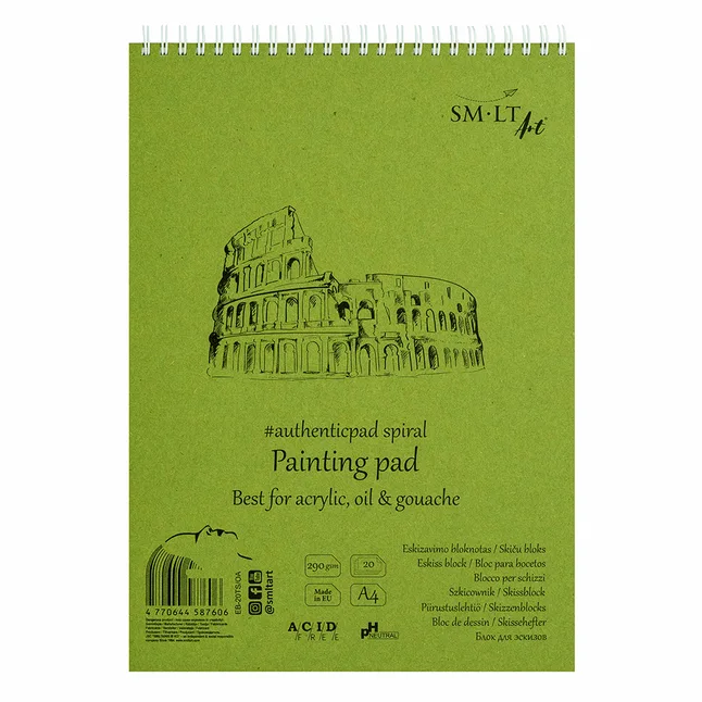 Альбом для акрилу та олії на спіралі AUTHENTIC (DRAWING) А4 290г/м2 20л білий папір SM-LT Art