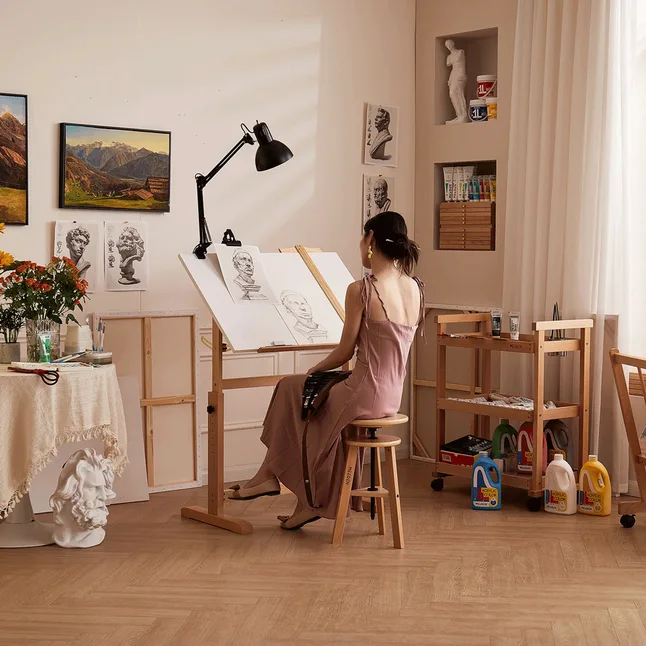 Дерев'яний художній стіл 90×60×84см, з регульованою висотою (6063) MEEDEN — Photo 8