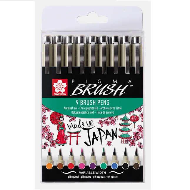 Набір лайнерів-пензлів PIGMA Brush 9кол Sakura