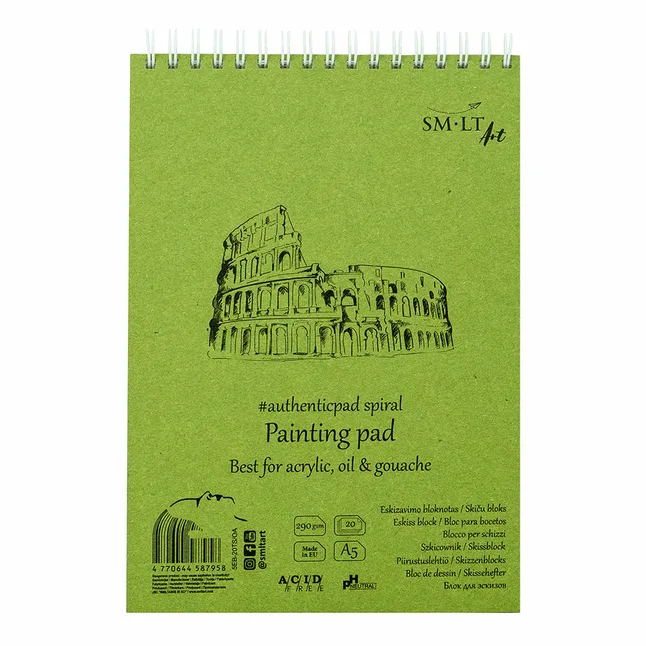 Альбом для акрилу та олії на спіралі AUTHENTIC (DRAWING) 290г/м2 20л білий папір SM-LT Art — Photo 1