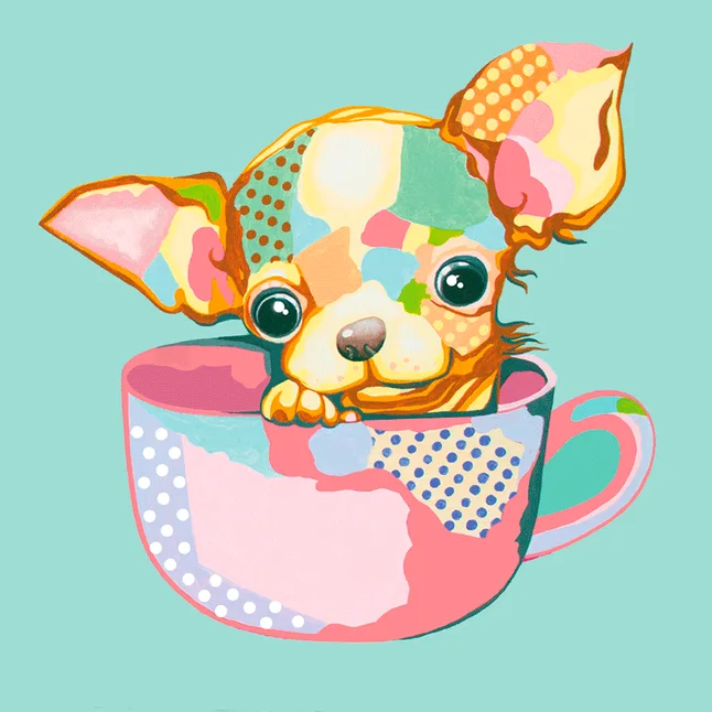 Полотно на ХДФ з контуром Pop Art Puppy 20×20 бавовна акрил Arteo