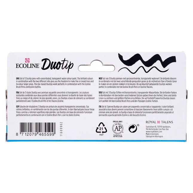 Набір маркерів акварельних двосторонніх ECOLINE DUO TIP Black&amp;Grey 3шт Royal Talens — Photo 2