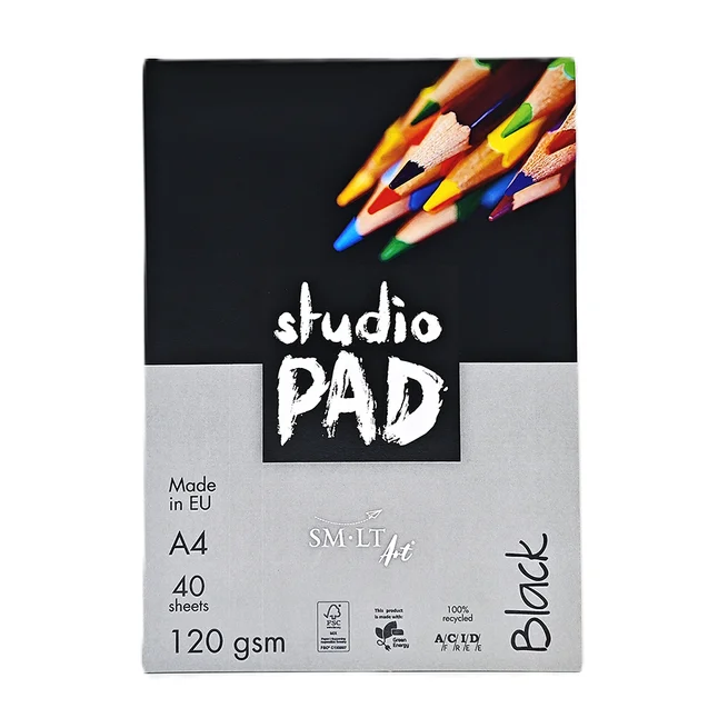 Склейка для ескізів та рисунку Studio, А4, 120г/м2, 40л, чорний папір, SM-LT Art