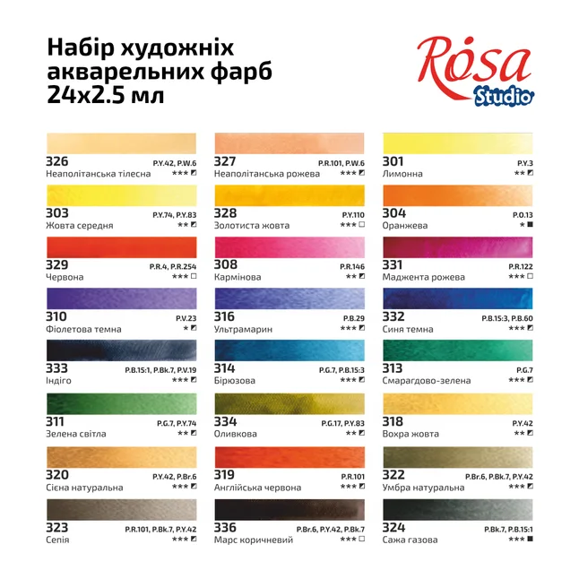 Набір акварельних фарб ROSA Studio PORTRAIT, 24x2,5 мл, кювети, картонна упаковка — Photo 5
